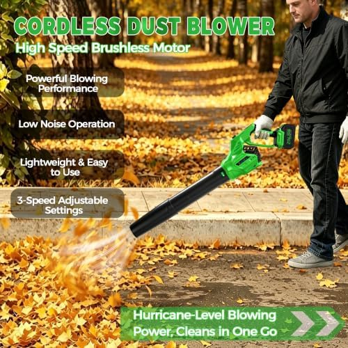 Cordless Leaf Blower, 20V Electric Handheld Leaf Blower and Charger,650CFM 288MPH, 6 Speed Modes,Lightweight Battery Powered Blower for Blowing Leaves, Dust, Snow, Patio Yard Lawn Care Green