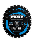 CRALY 7-1/4 Inch 24 Teeth Wood Cutting Framing Circular Saw Blade, 5/8 Inch Arbor, Carbide Tipped, Thin Kerf, Black Ice™, for Plywood, MDF, OSB, Laminated, 2-Pack(C0724FR-2)