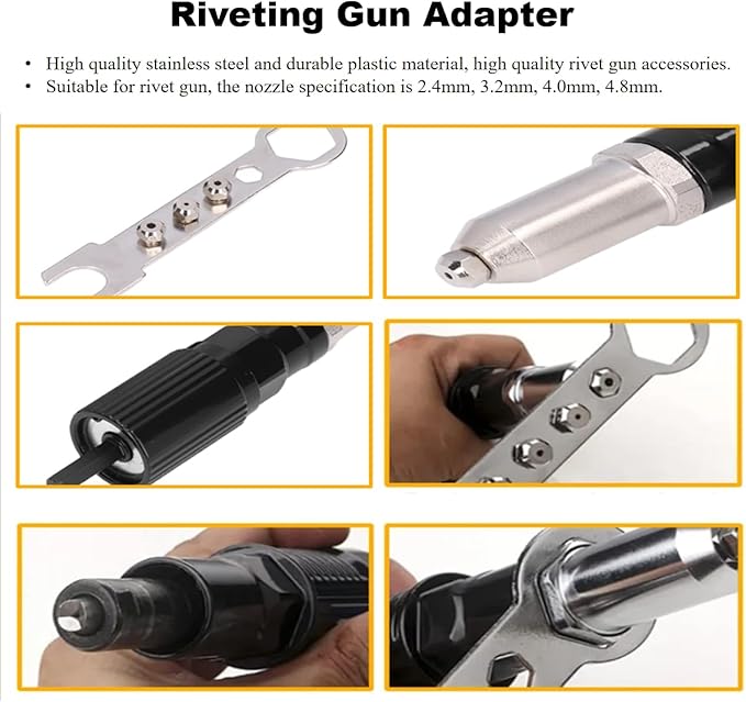 Electric Riveting Gun Adapter, Rivet Gun Accessory, Electric Drill Rivet Machine, Grab Rivet and Nail, Electric Drill Rivet Gun Adapter, Power Hand Tool Riveting Kit