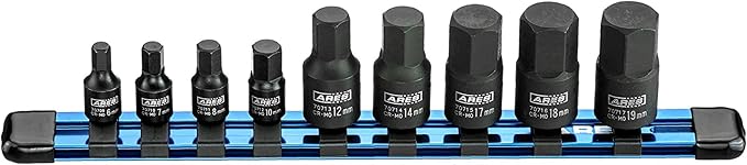 ARES 70497 9-Pc Metric Impact Hex Socket Set, Chrome Moly, Rail | Manganese phosphate coating; low profile and designed for impact use.