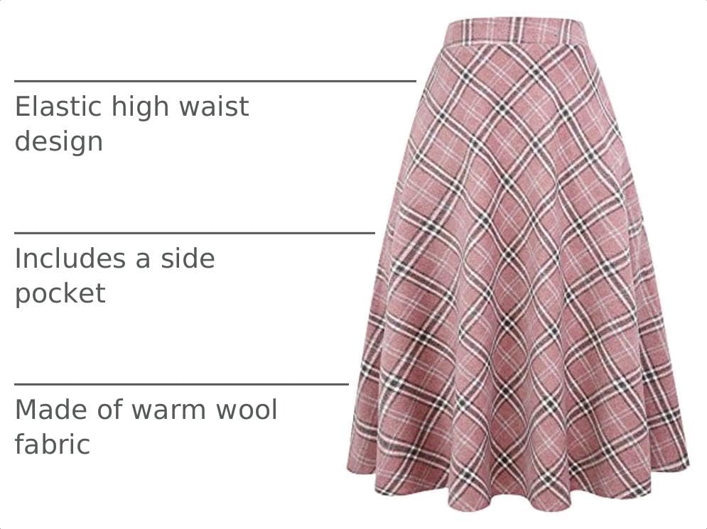 IDEALSANXUN Womens Plaid Wool Skirts Elastic Waist A-Line Pleated Tartan Long Skirts