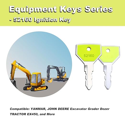 10PCS Yanmar 52160 Heavy Equipment Keys for 194155-52160, 198360-52160 Yanmar John Deere Tractor Excavator Grader Dozer EX450 Ignition Starter Switch Key