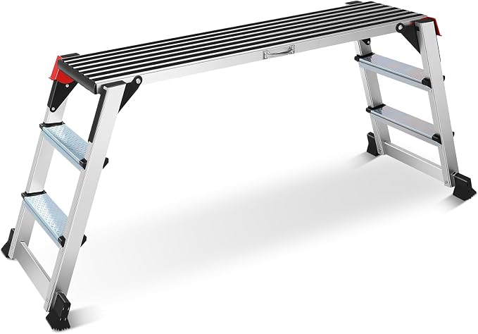 Work Platform Two Step Ladder, Aluminum Platform 45"×12"×27" Non-Slip, Heavy Duty Folding Work Bench 330 lbs Load Capacity for Washing Vehicles, Cleaning, Painting