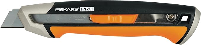 Fiskars CarbonMax Snap-Off Knife, Length 16,5cm, Including (18mm), Stainless Steel Blade/Plastic Handle, 1027227, Orange/Black