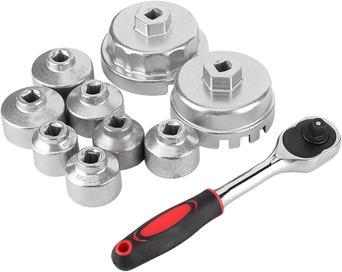 Aramox Oil Filter Wrench Cap Chrome Vanadium Oil Filter Wrench Socket Set 10 Piece 27MM to 38MM Cup Type Removal Tool for Auto Repair and Change