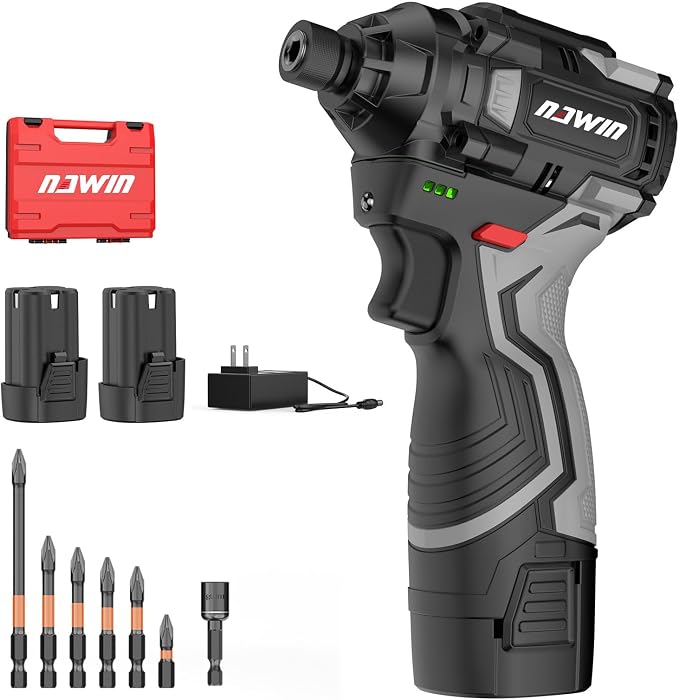 NAWIN Cordless Impact Driver Kit 16.8V Max Torque 140Nm（105ft-lbs）High Rotation Electric Impact Driver Brushless Motor Continuously Variable Rechargeable 1/4" impact driver 2.0Ah Batteries