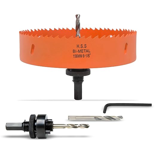 6-1/8 Inch Hole Saw with Arbor for Metal Wood Plastic, 6.1 in Bi-Metal Hole Cutter for Different Project with Smooth and Flat Drilling Edge, Fast Chip Removal,Lighter and Portable