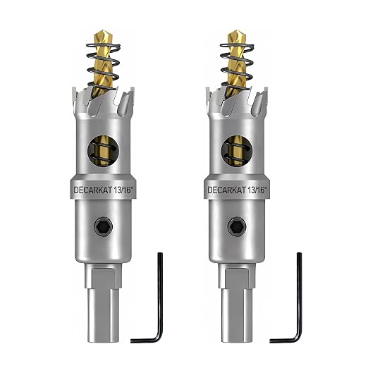2-Pack 13/16" TCT Hole Saws for Hard Metal, Heavy Duty 21mm Tungsten Carbide Tipped Hole Cutters Set with Spring-Loaded Pilot Drill Bits for Stainless Steel, Metal, Iron, and Plastic.