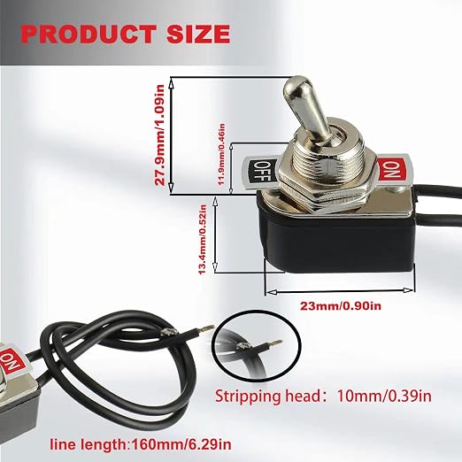 Heavy Duty Toggle Switch SPST 2 Pin ON/Off Rocker Toggle Switch 6A/125V 3A/250V for Car Truck Boat Marine Black Shell(2PCS)