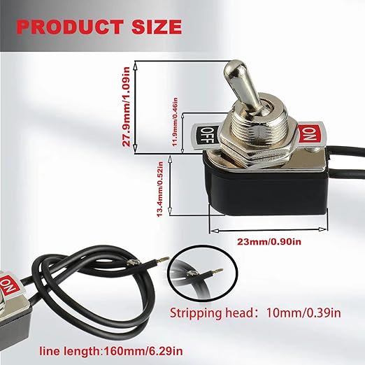 Heavy Duty Toggle Switch SPST 2 Pin ON/Off Rocker Toggle Switch 6A/125V 3A/250V for Car Truck Boat Marine Black Shell(5PCS)