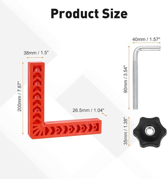 HARFINGTON 4Pcs Corner Clamp 90 Degree 8" Right Angle Clamp Set for Woodworking, ABS Plastic Positioning Square Tool for Picture Frame Box Cabinets Drawers, Orange
