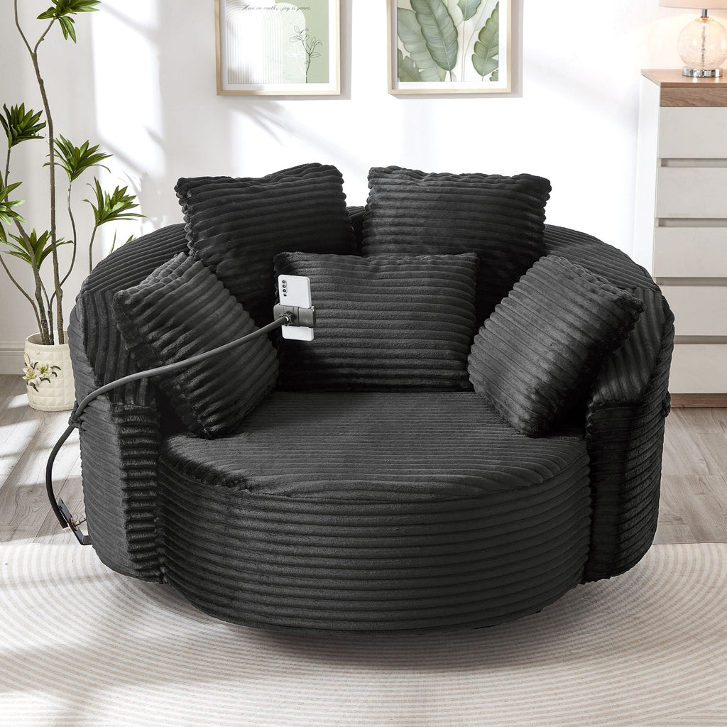Swivel Accent Barrel Chair With Adjustable Phone Holder