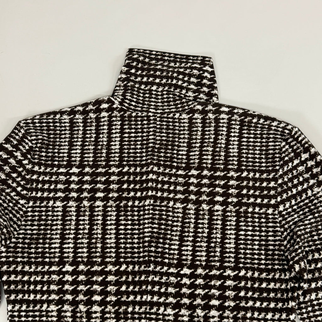 NORMA KAMALI Front Zip Slim Fit Turtle Top Women's Sz XXS/32 Chocolate Plaid Tweed