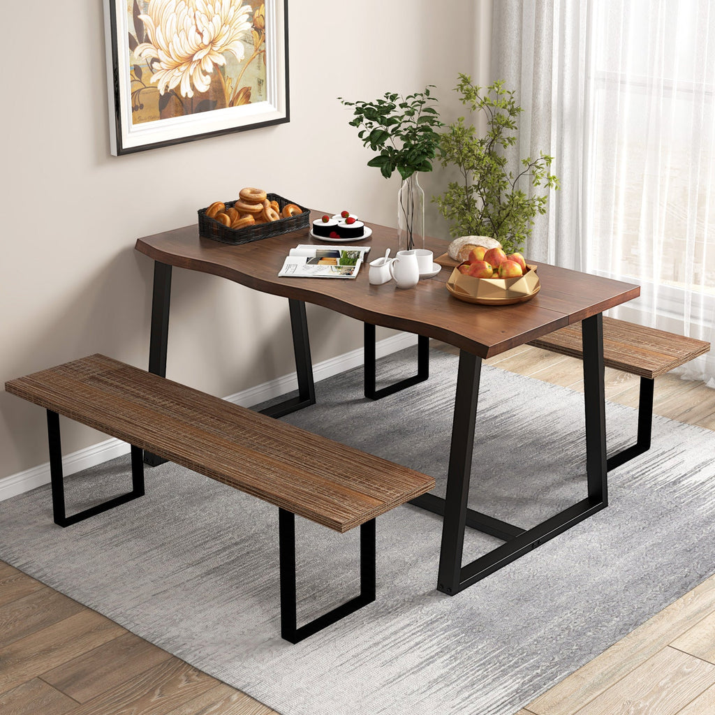 63" Large Dining Table with Wavy Edge and Heavy-duty Metal Frame