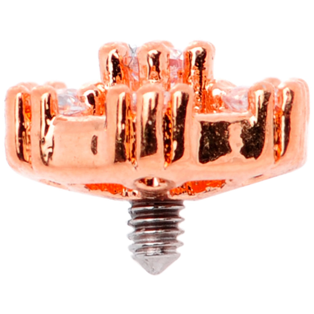 14G Clear Gem Rose Flower Tone Externally Threaded Dermal Anchor Top