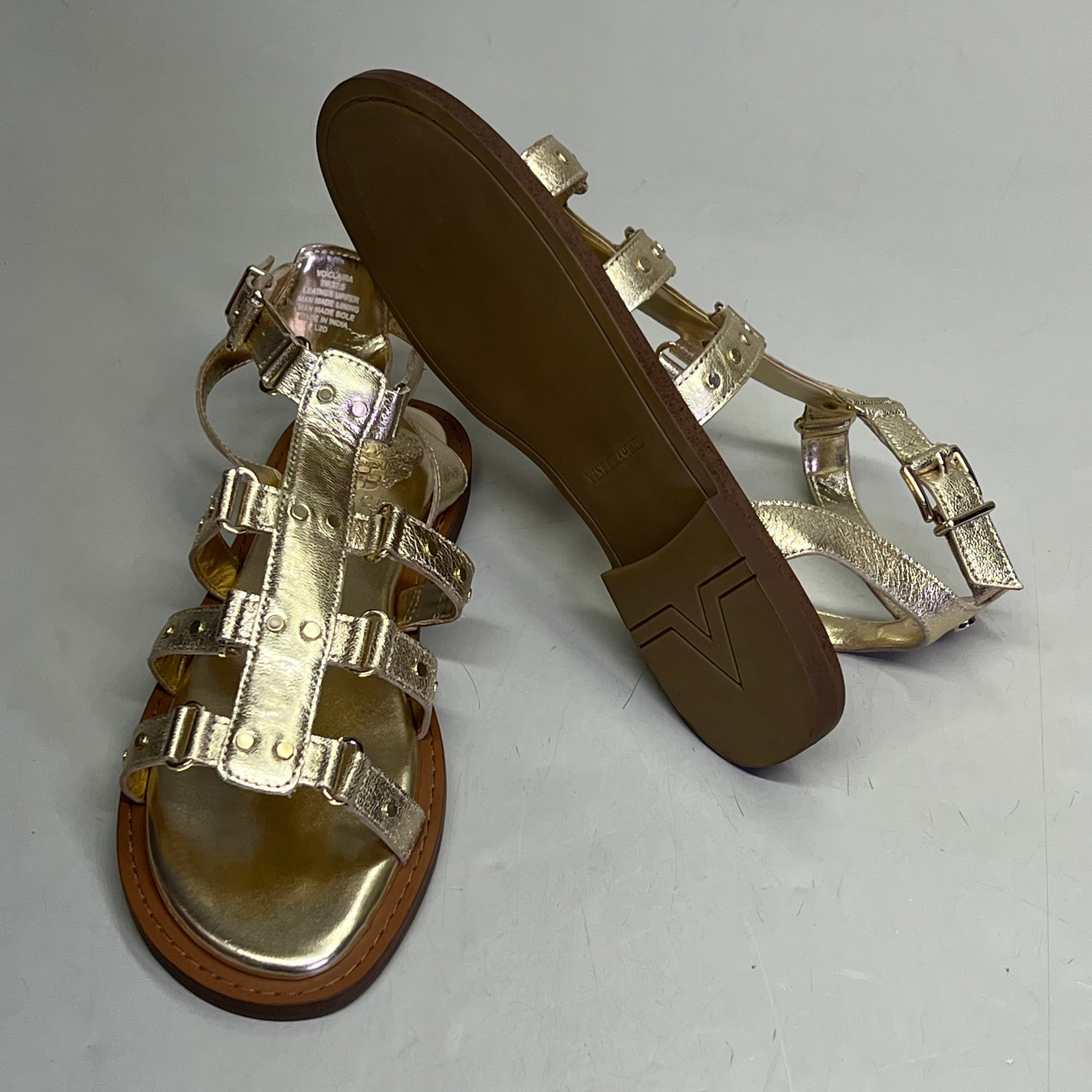 VINCE CAMUTO Leather Studded Gladiator Sandals Women's Sz 8.5M Egyptian Gold
