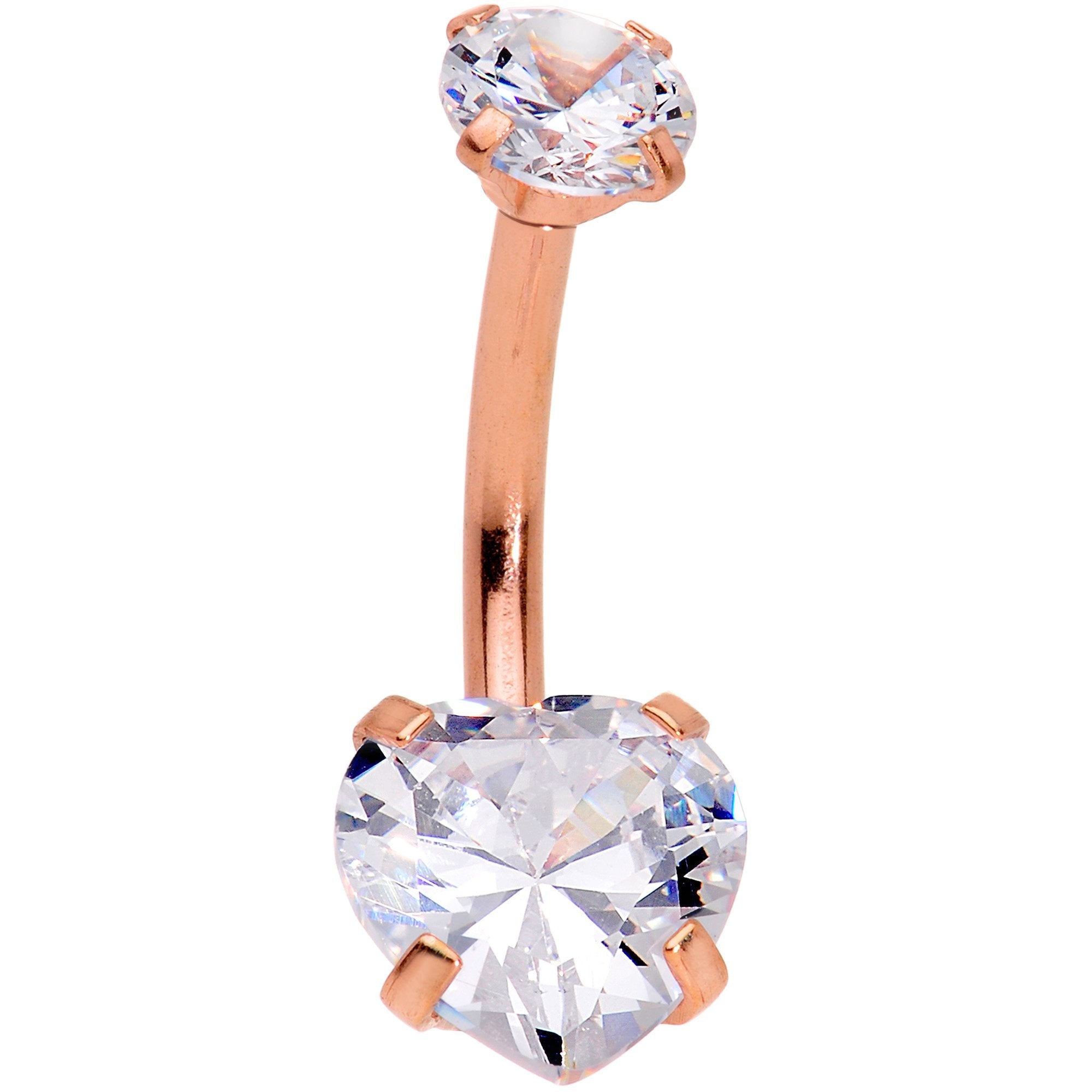 Clear Gem Rose Gold Hue Round Rhombus Heart Star Belly Ring Set of 4