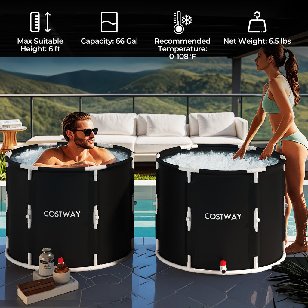 66 Gal Foldable Ice Bath Tub with Lid for Adult
