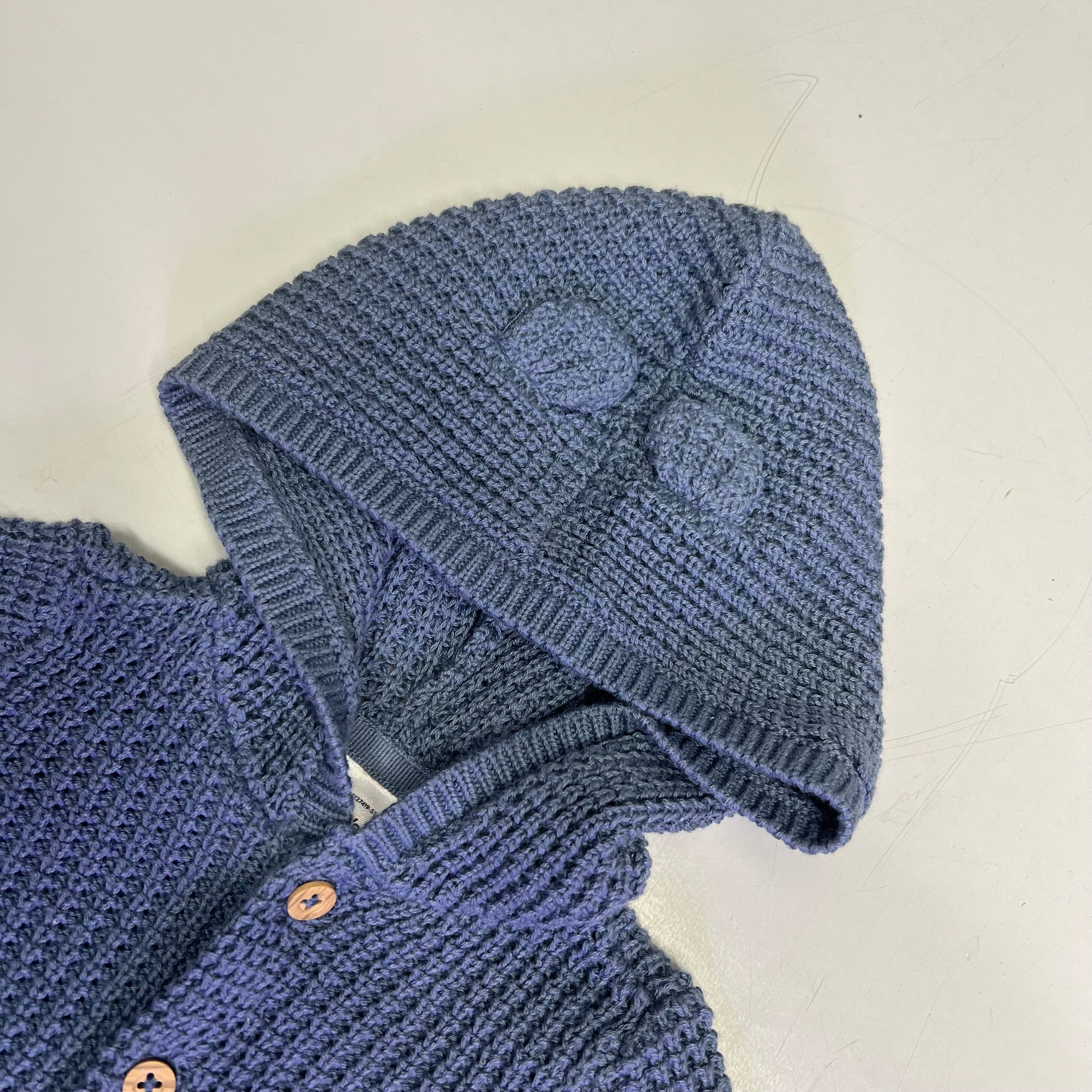 CARTERS Hooded Button Up Waffle Knit Cardigan Boy's Sz 3M Navy Blue IS941510
