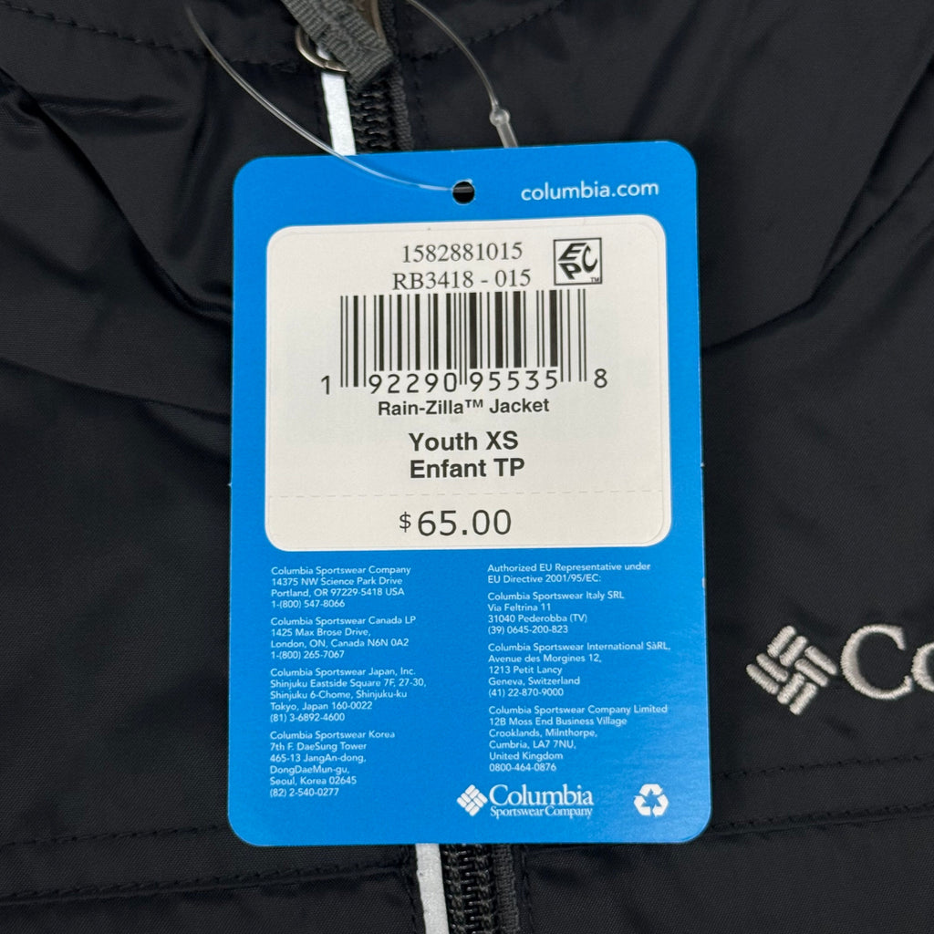 COLUMBIA Rain-Zilla Fleece Lined ZipUp Jacket Unisex Youth Sz XS Black RB3418-015