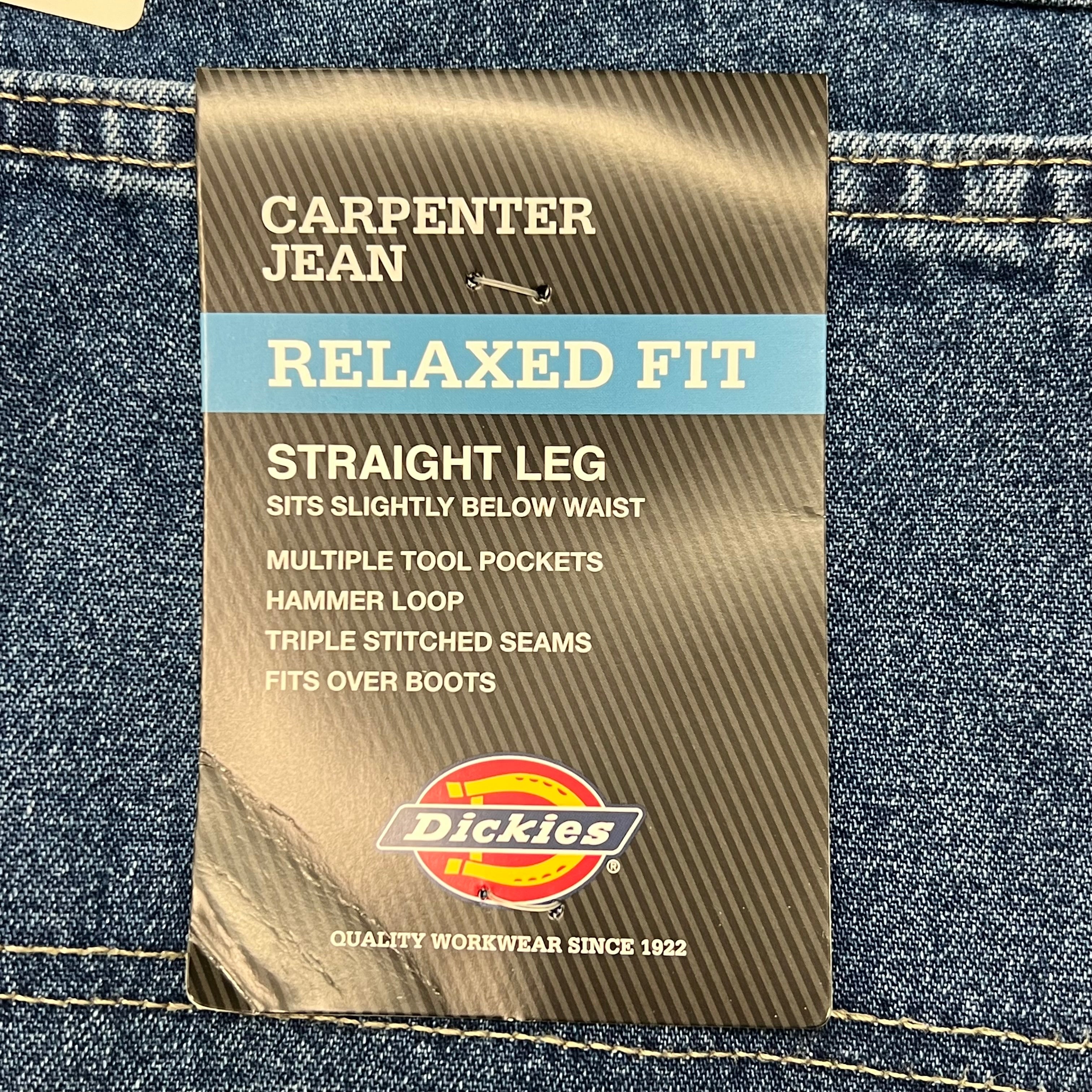 DICKIES Relaxed Fit Carpenter Jean Mns Sz 40X30 Stonewashed Indigo Blue 19294SNB
