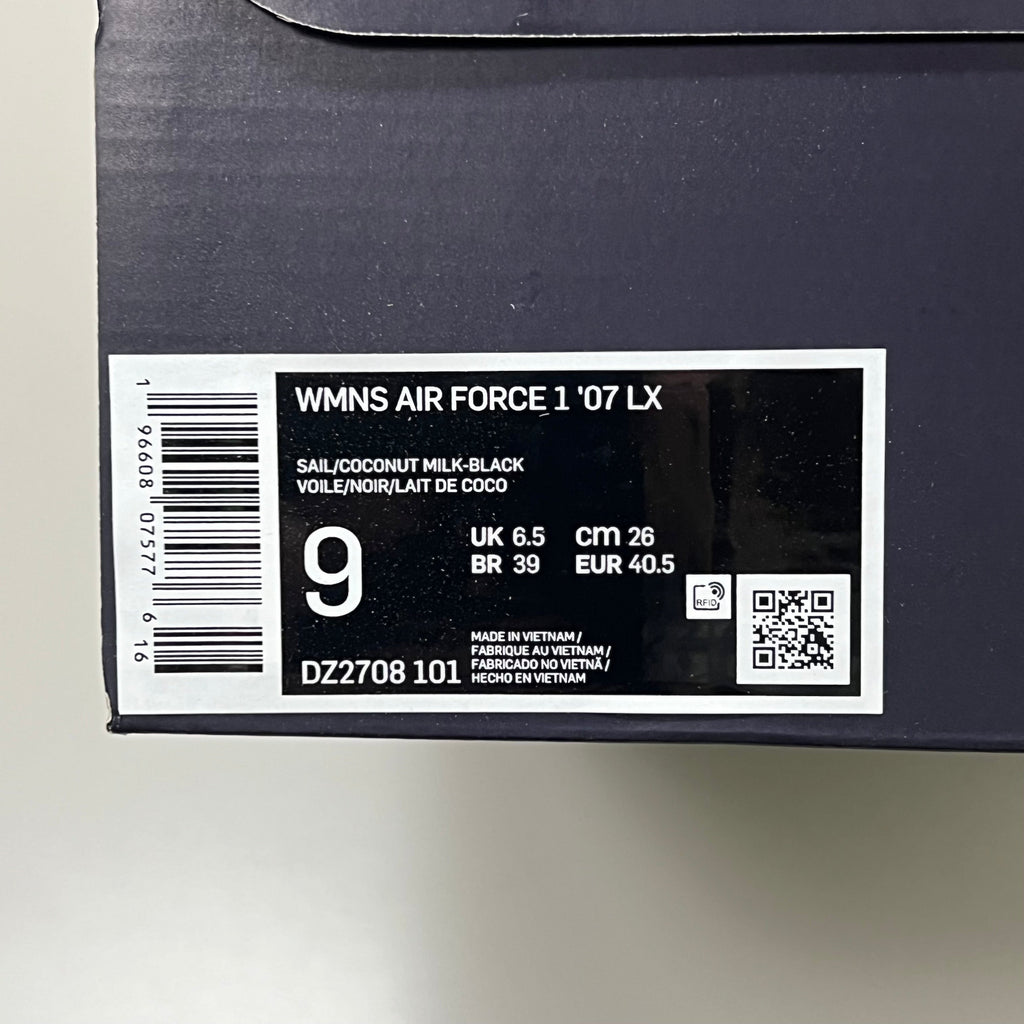 NIKE Air Force 1 07' LX Leather Shoes Sz Women's 9 Sail/Coconut Milk-Black DZ2708 101