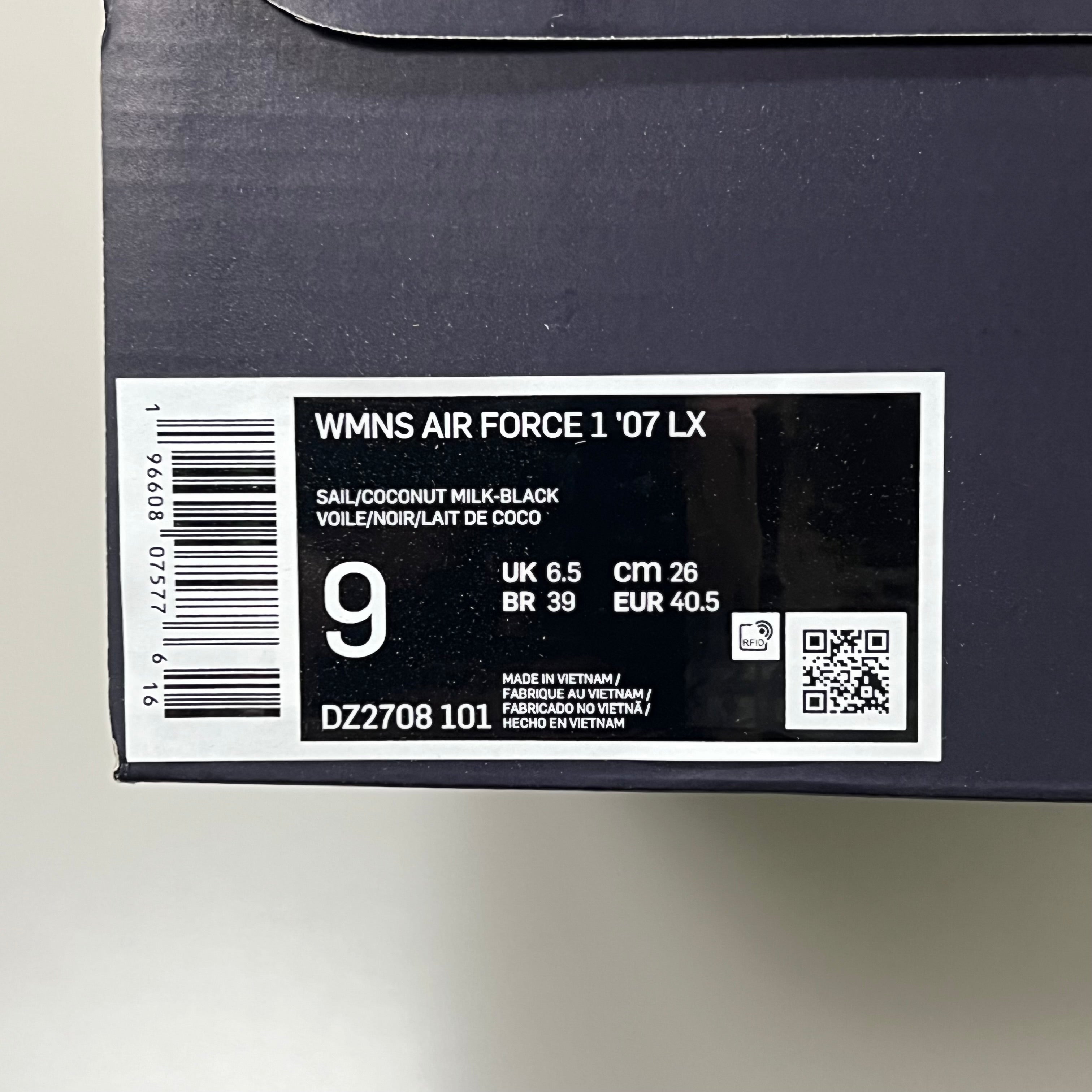 NIKE Air Force 1 07' LX Leather Shoes Sz Women's 9 Sail/Coconut Milk-Black DZ2708 101