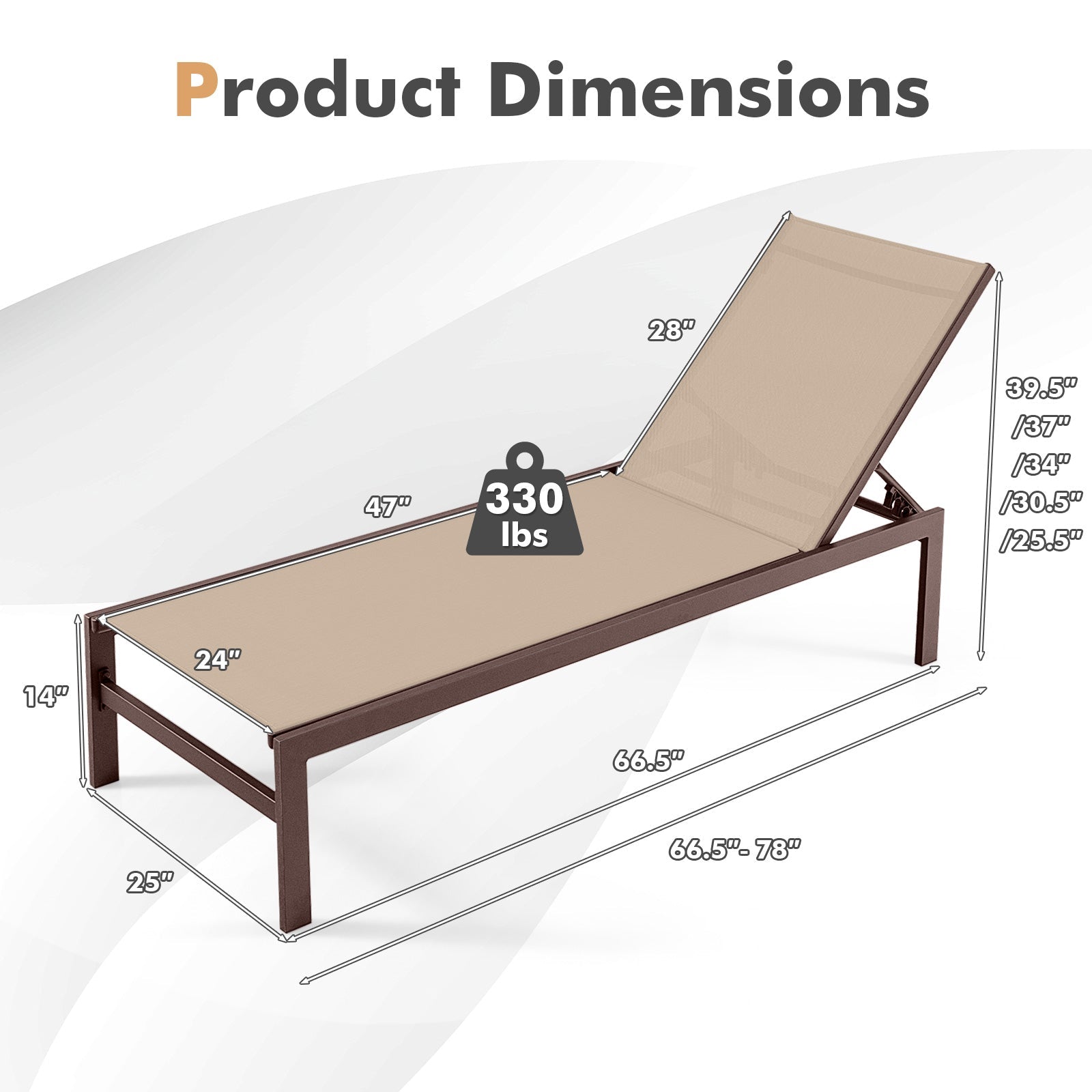 6-Position Chaise Lounge Chairs with Rustproof Aluminium Frame