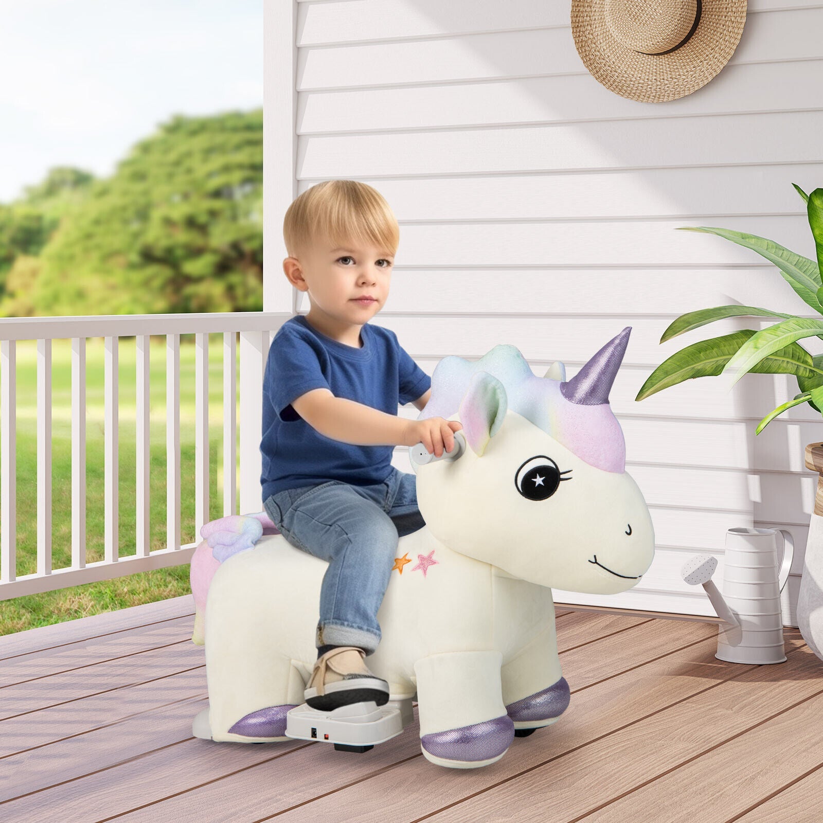 6V Electric Animal Ride On Toy with Music and Handlebars-Beige