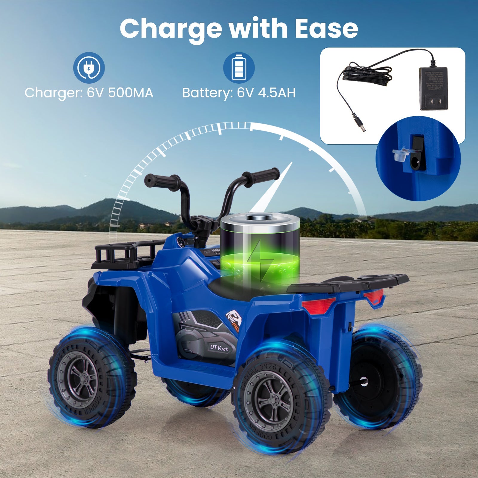 6V Kids Ride On Electric ATV with LED Headlights and MP3 Player