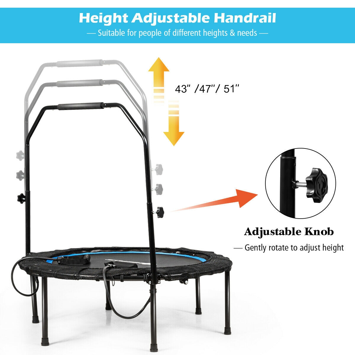 40 Inch Foldable Fitness Rebounder with Resistance Bands Adjustable Home