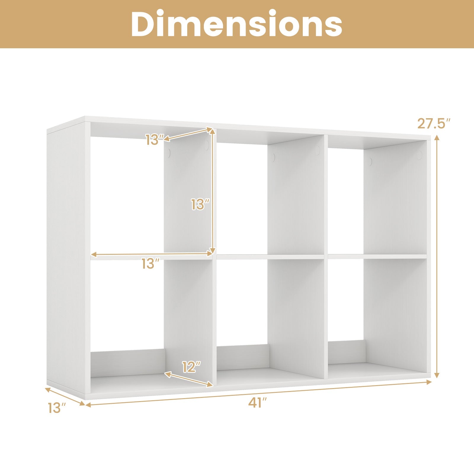 6 Cube Bookshelf with Back Guardrail for Living Room Bedroom