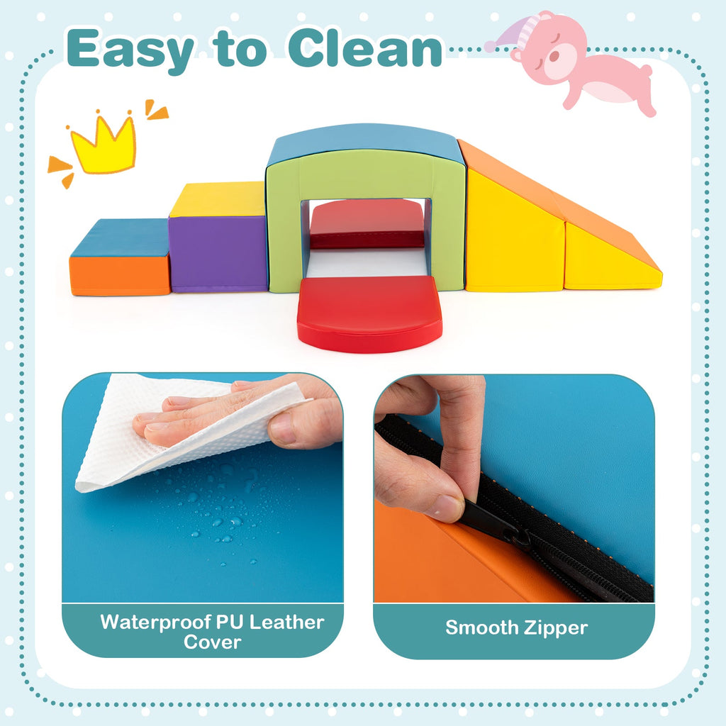 6 Pieces Foam Climbing Blocks Soft Play Climbing for Toddlers with Tunnel