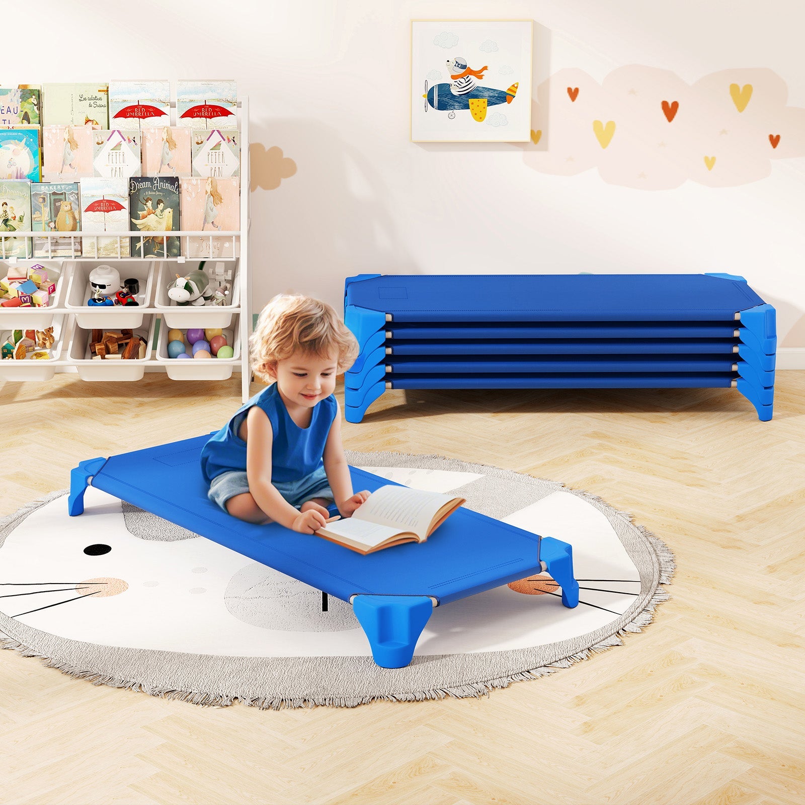Portable 6 Pack Stackable Daycare Cots Sleeping Bed for Kids 52 Inch