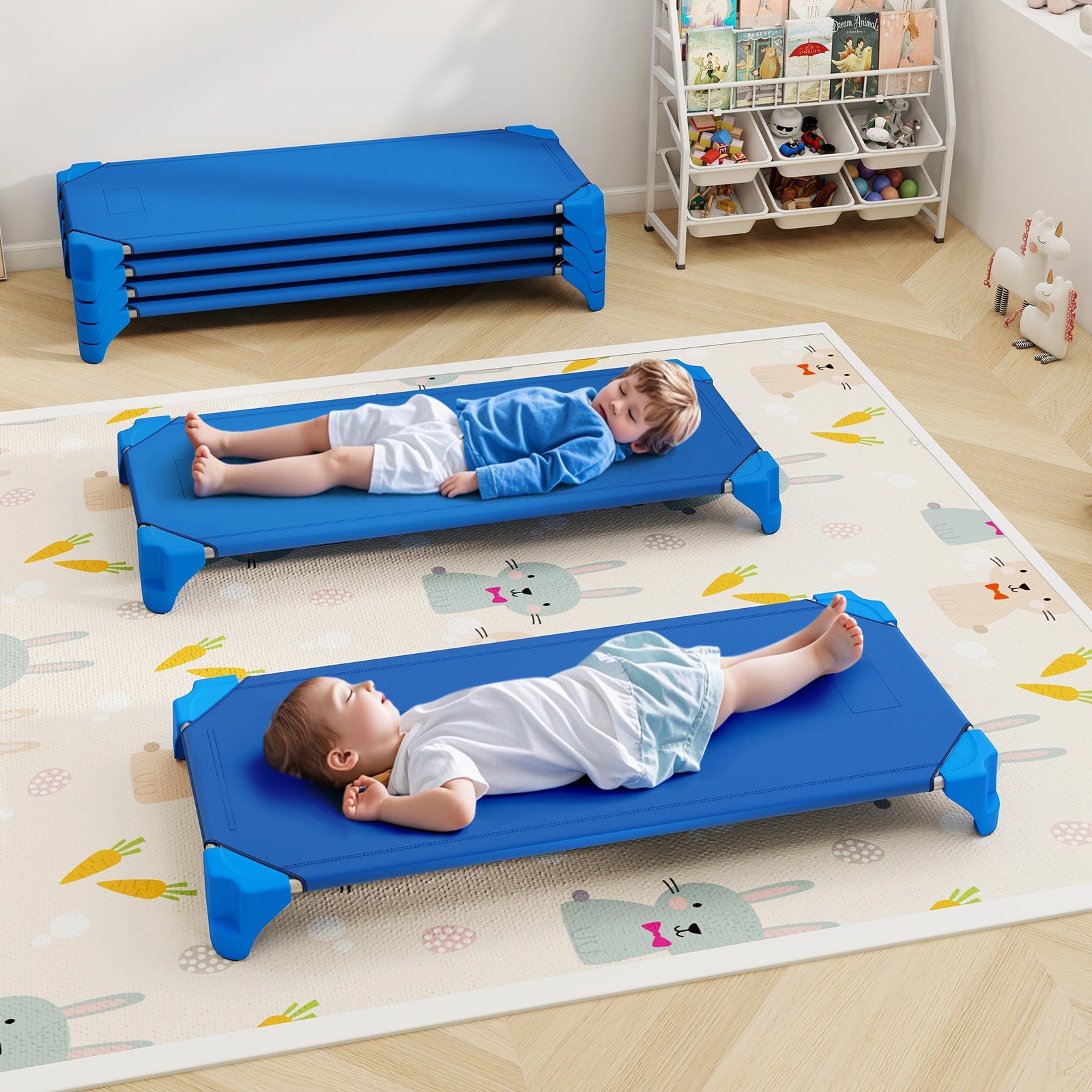 Portable 6 Pack Stackable Daycare Cots Sleeping Bed for Kids 52 Inch