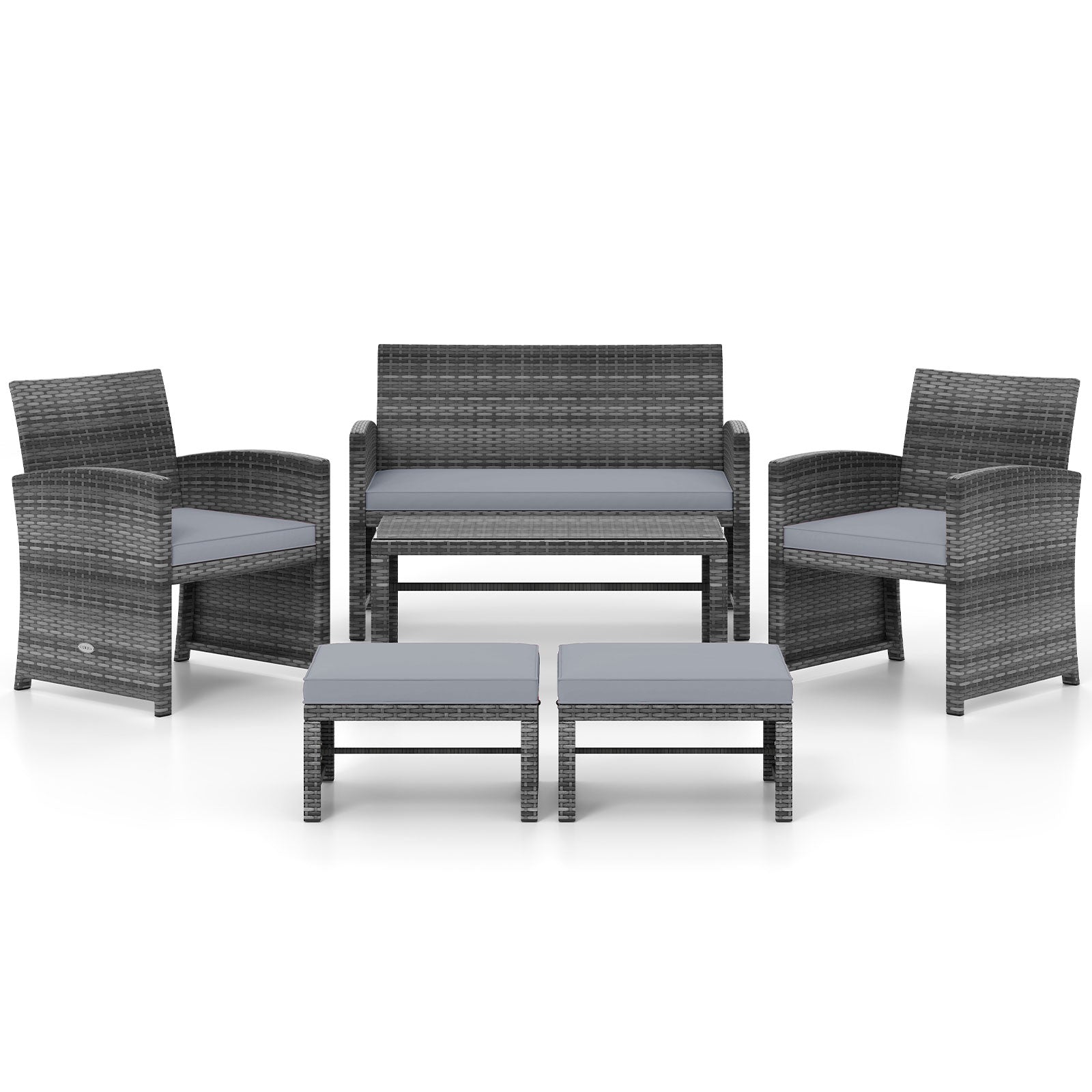 6 Pieces Patio Furniture Set Outdoor Sectional Conversation PE Rattan Sofa Set