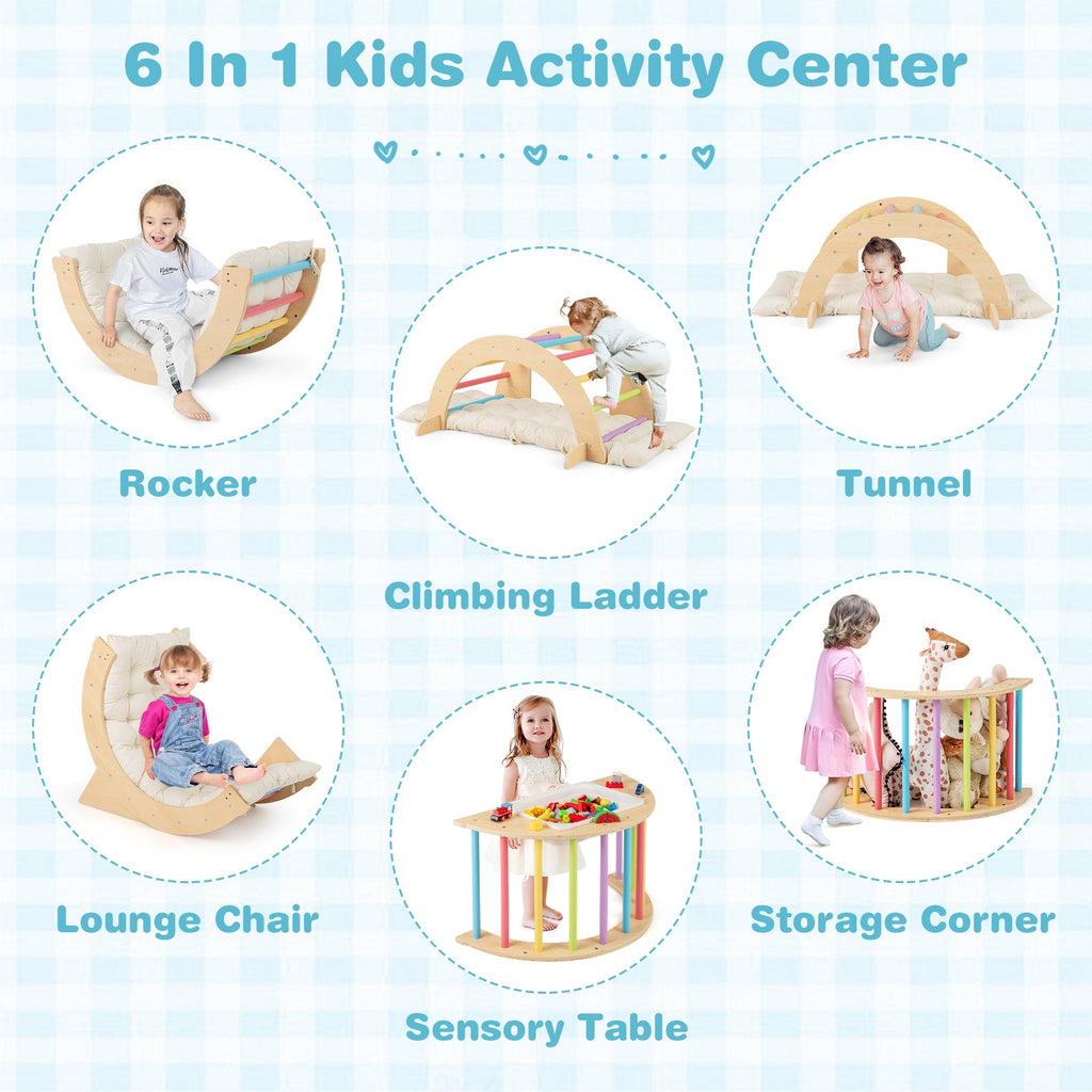 6 in 1 Kids Climbing Arch Playset wIth Removable Cushion and Stoppers