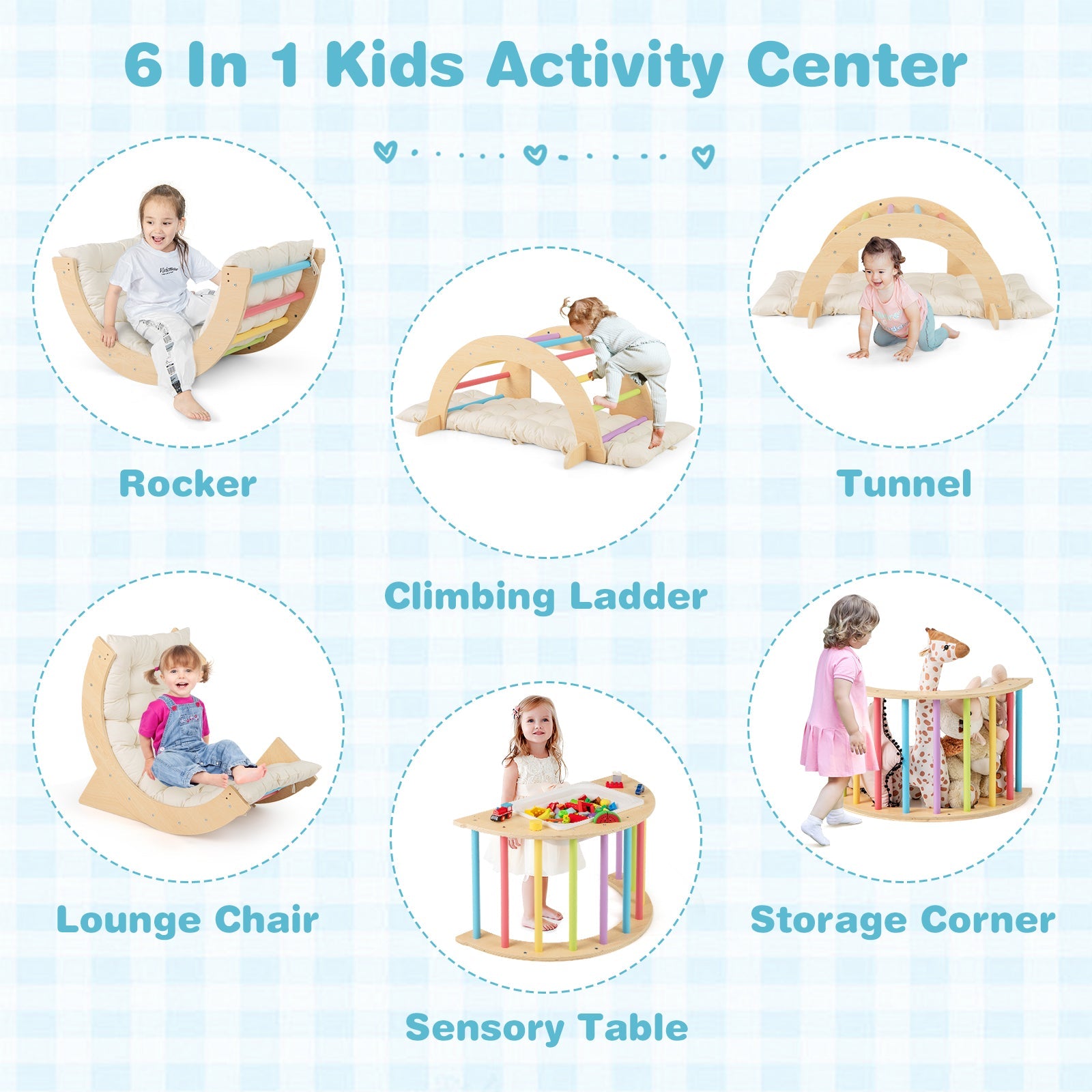 6 in 1 Kids Climbing Arch Playset wIth Removable Cushion and Stoppers
