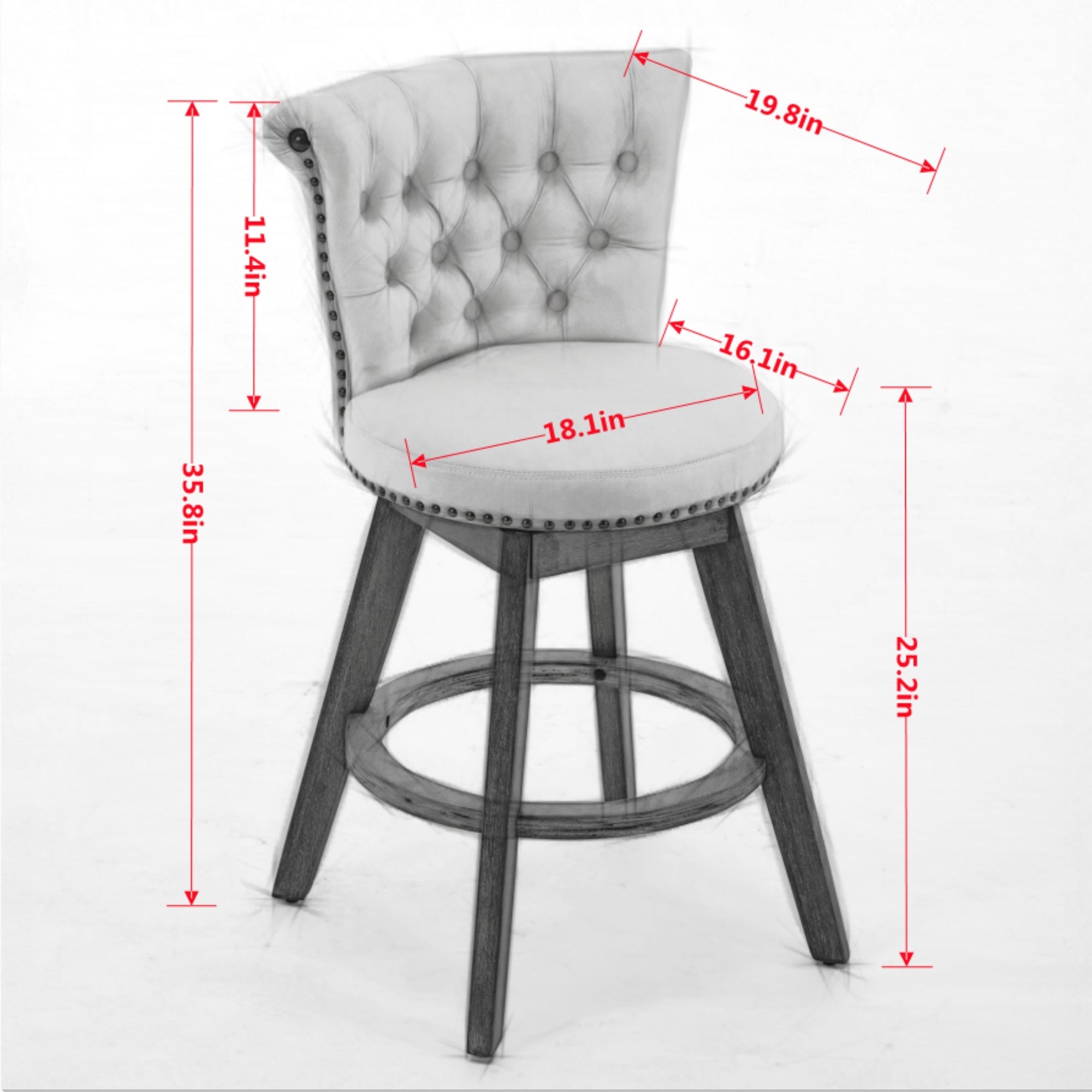 26" Counter Height Bar Stools Set of 2 with 360° Swivel and Velvet Upholstery