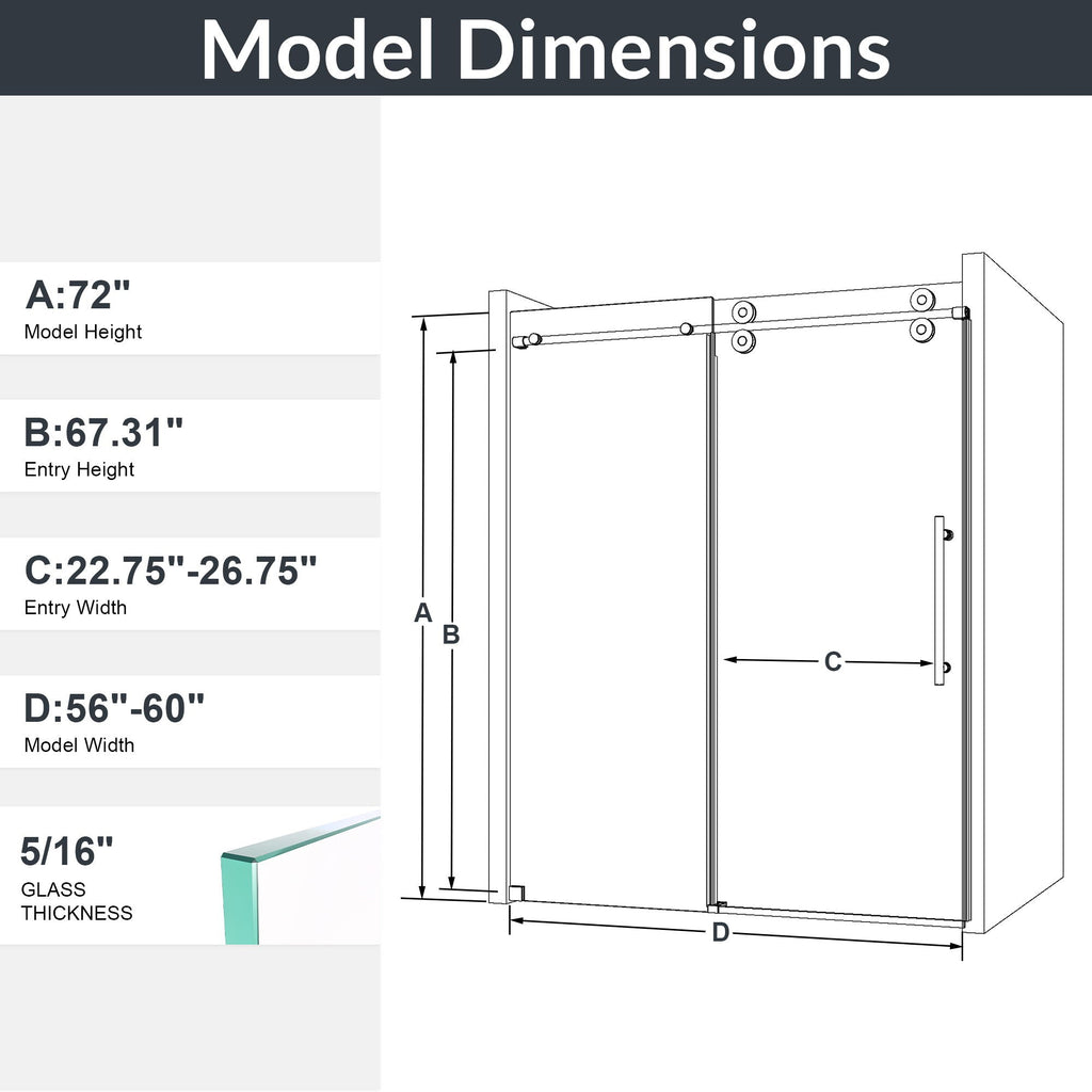 Frameless Single Sliding Shower Door With Clear Tempered Glass