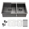 Double Bowl Drop-In Sink With 2 - 9" Deep Basins - Gunmetal Black