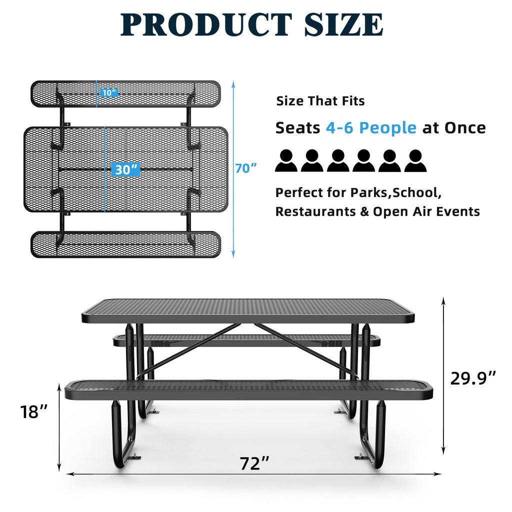 6 ft Metal Picnic Tables for Outdoors