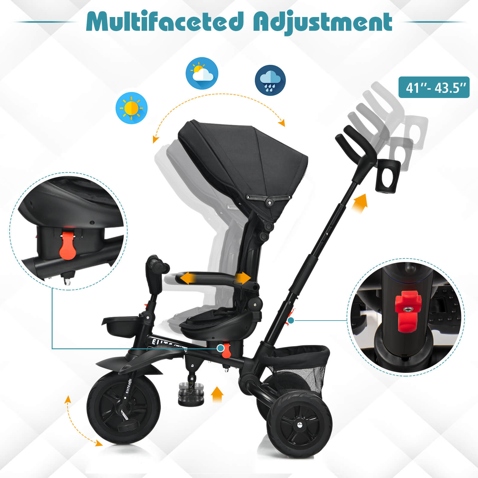 7-in-1 Detachable Baby Stroller with Canopy and Safety Harness