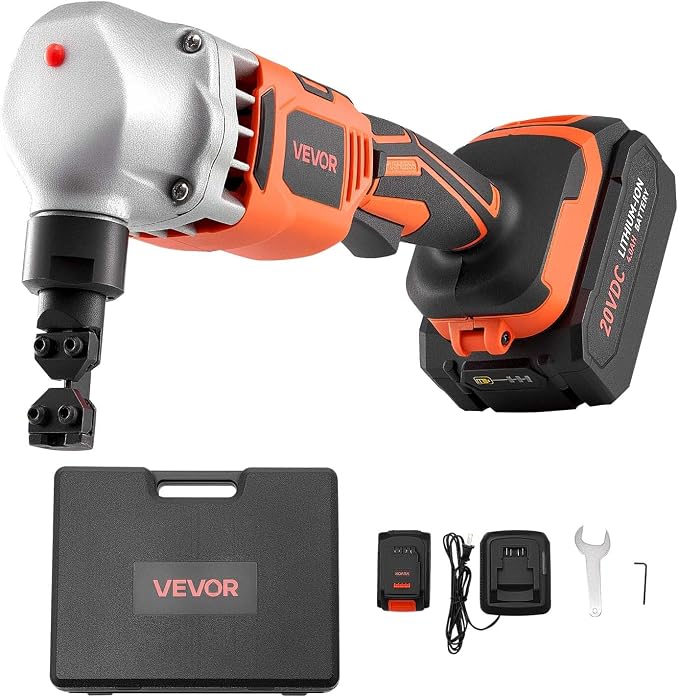VEVOR Cordless Metal Nibbler, with 18 V 4000 mAh Battery, 1200 RPM Brushless Motor, Electric Nibbler Metal Cutter with Plastic Carrying Case for Cutting Stainless Steel, Aluminum, and Copper Sheet