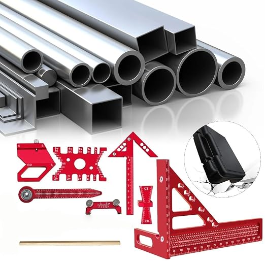 Carpentry Square Kits with Box, Aluminum Scribeing Ruler, Multi-Purpose Marking Ruler, Precision Layout Measuring Tool for Engineer Carpenter (8pcs with Box)