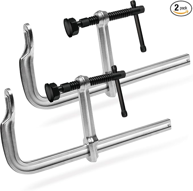 Heavy-Duty 12-Inch F-Clamps, 2-Pack, 3450 Lbs Forged Alloy Steel | 5-1/2" Deep Throat F-Style Bar Clamps for Welding, Metalworking & Fabrication, Solid Steel Jaws & Black-Oxide Spindle
