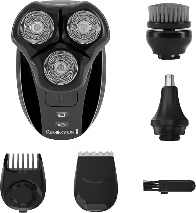 Remington Balder 3 Head Shaver Dual-Track Cutting Heads Multi-Directional Pivot 45 Minute Run Time 100 Percent Waterproof Complete Grooming Kit with Beard Trimmer Nose and Ear Trimmer