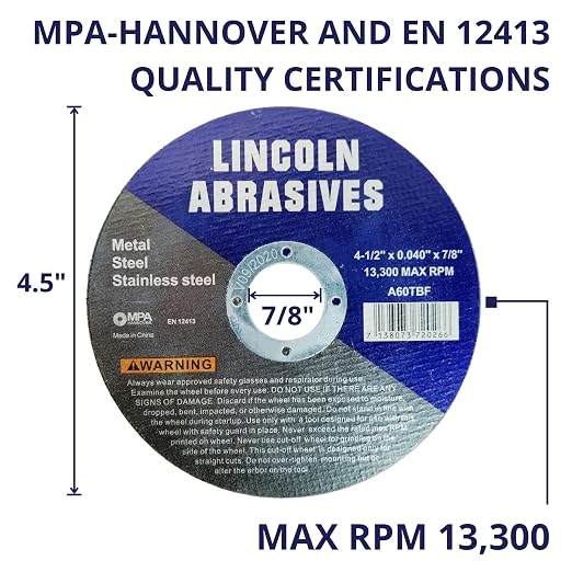 400 Pack 4.5" Cut-Off Wheels Lincoln Abrasives .040" Metal & Stainless Steel