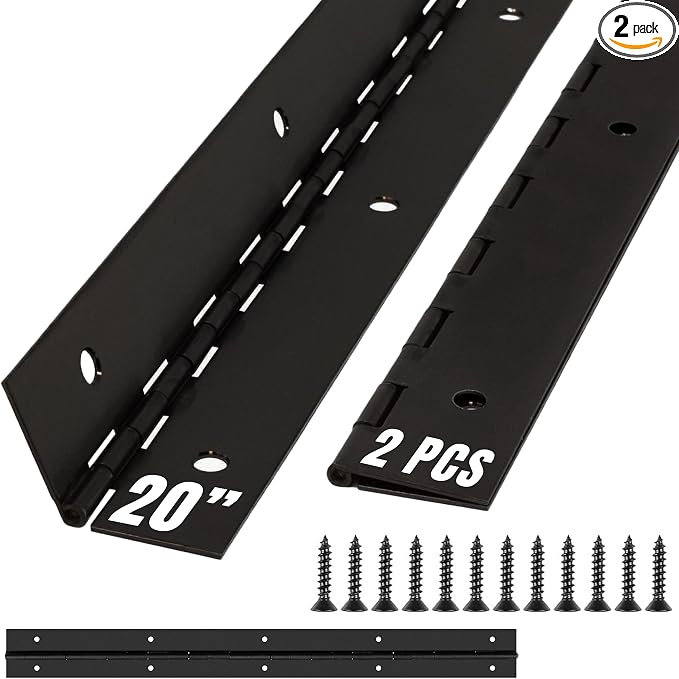 ALBO 20 Inch Black Heavy Duty Piano Hinge Continuous Stainless Steel 304 (2-Pack), Surface Mount Cabinet Hinges Matte Black 20"x2" for Server Rack, Display Case & Workshop Bench, Rustproof