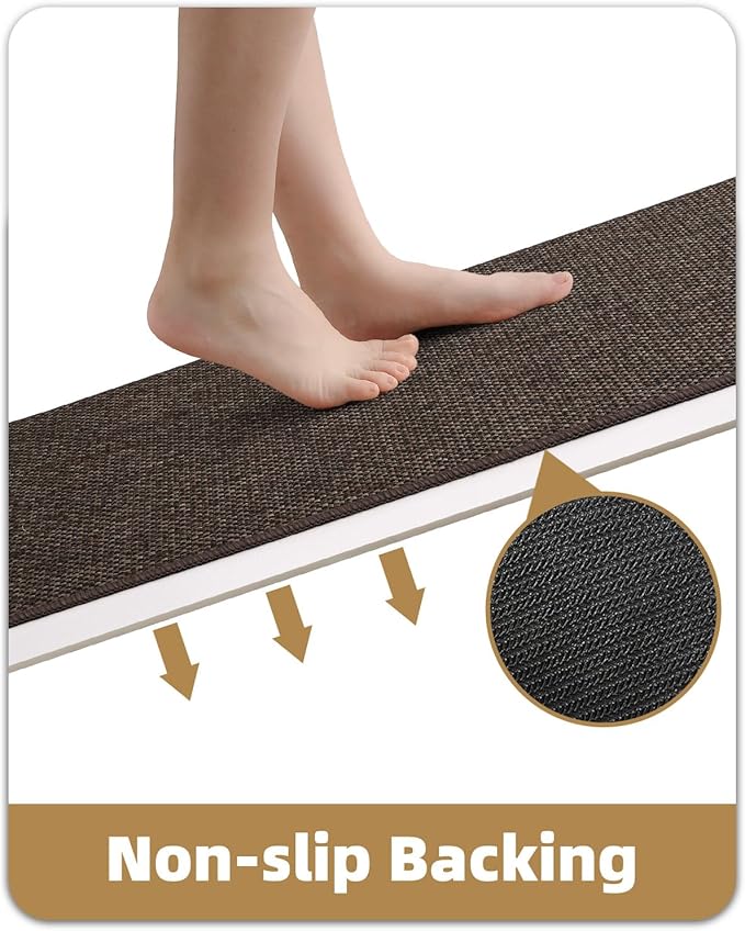 Color&Geometry Kitchen Rugs and Mats Non Slip Washable, Absorbent Woven Kitchen Runner Rug Easy to Clean Kitchen Floor Mats for in Front of Sink, Laundry Room, Hallway, 17”x59”, Brown